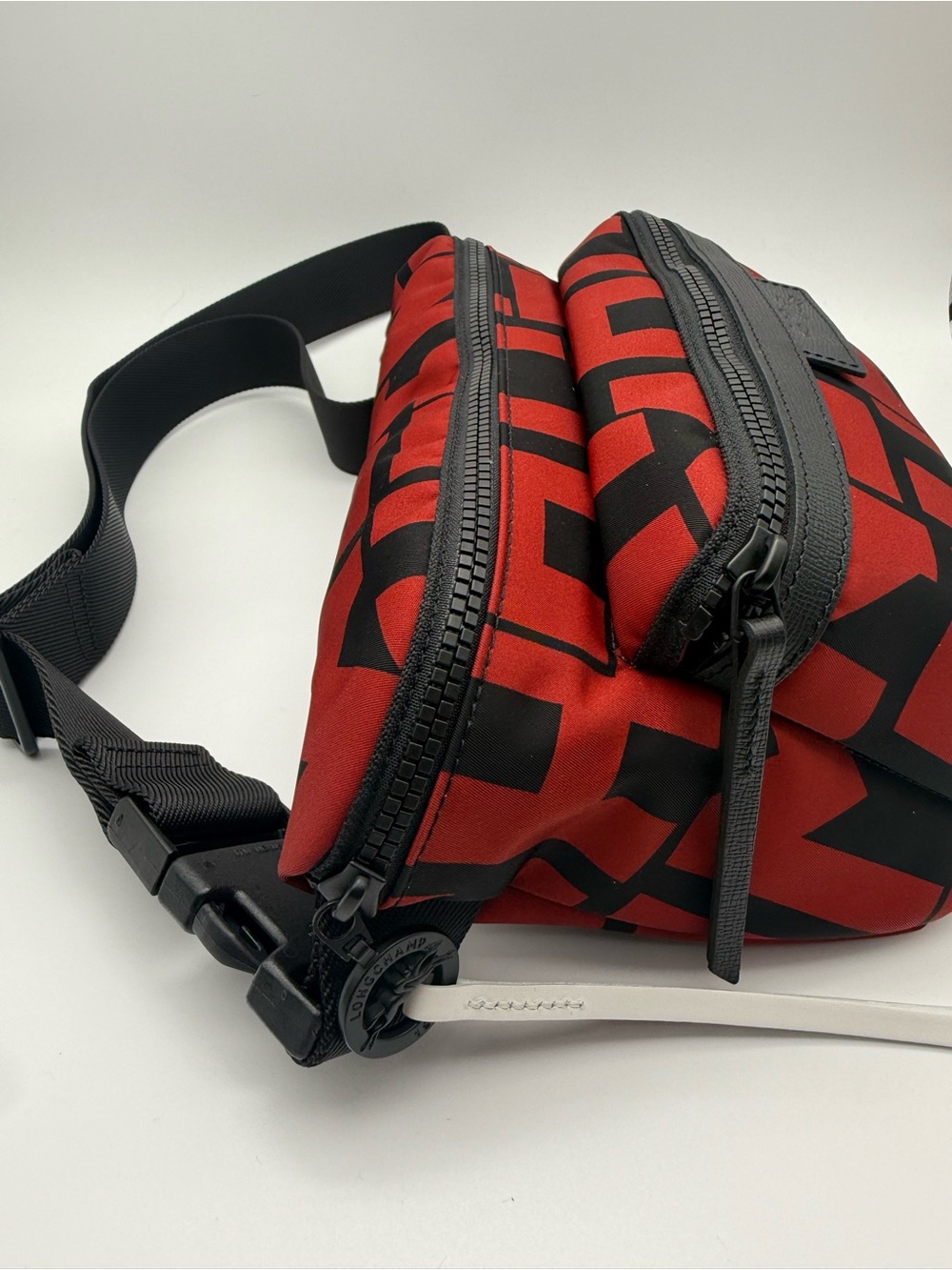 Longchamp Red and Black Logo-Print Belt Bag - Picture 6 of 13